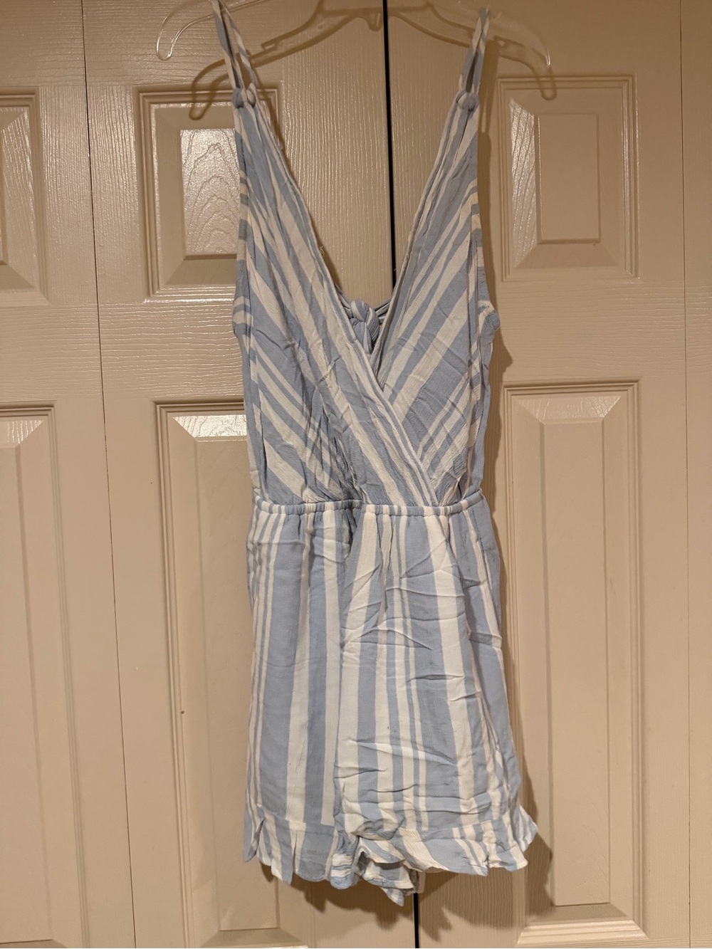 American Eagle Outfitters Light Blue & White Striped Sleeveless Romper